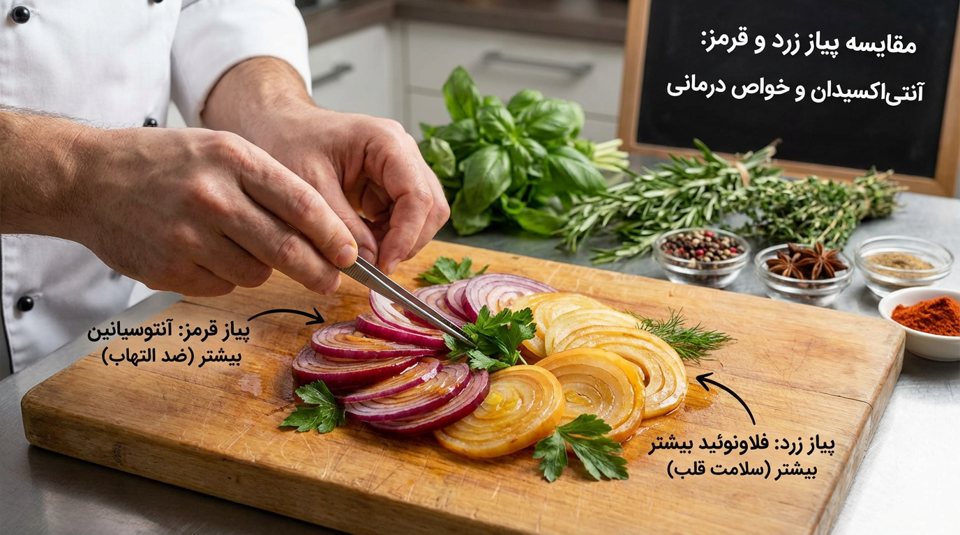 مقایسه پیاز زرد و قرمز از نظر آنتی‌اکسیدان و خواص درمانی